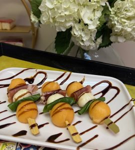 Balsamic Glaze Melon Proscuitto Mozzarella Skewer